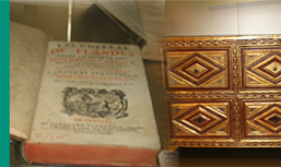 Imagen: Portadilla de "La Guerra de Flandes", 1678 y Taquilllón, siglo XVII; Fondos del museo 